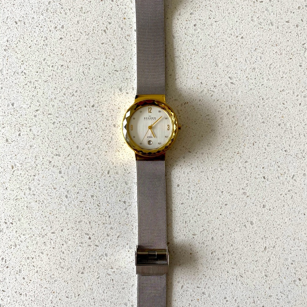 Skagen silver and gold watch